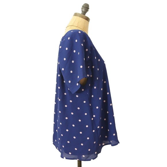 Gibson Nordstrom Top Blouse PXL Short Sleeve Blue Pink Polka Dot NEW B51 - Picture 3 of 5